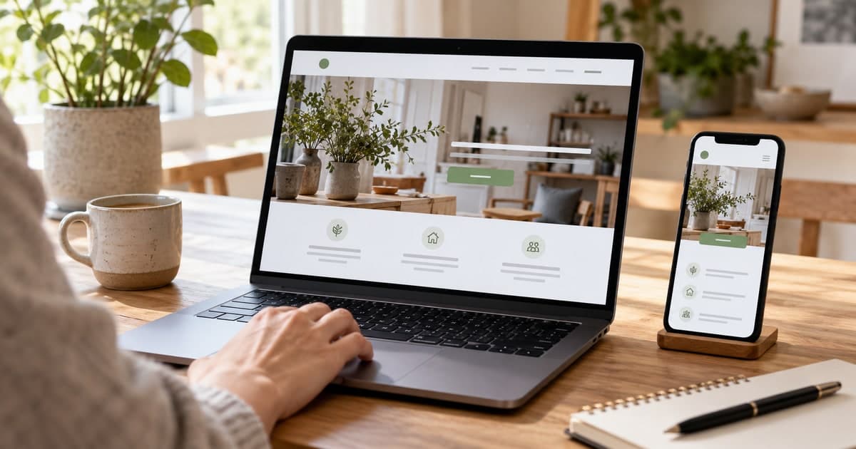 La misma web de empresa se muestra en un portátil y en un móvil